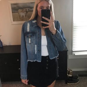 Crop Denim Jacket with Mild Distressing size L